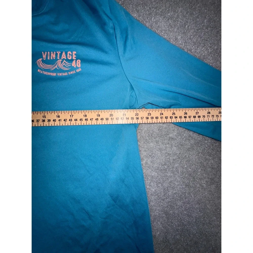 Weatherproof Vintage Mens XL Teal Blue Long Sleeve Graphic Performance T-Shirt
